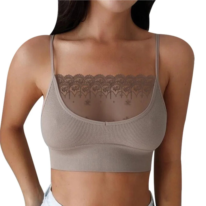 Lace Patchwork Seamless Bustier Wrap Top Tube Spaghetti Strap Chest Crop Tops