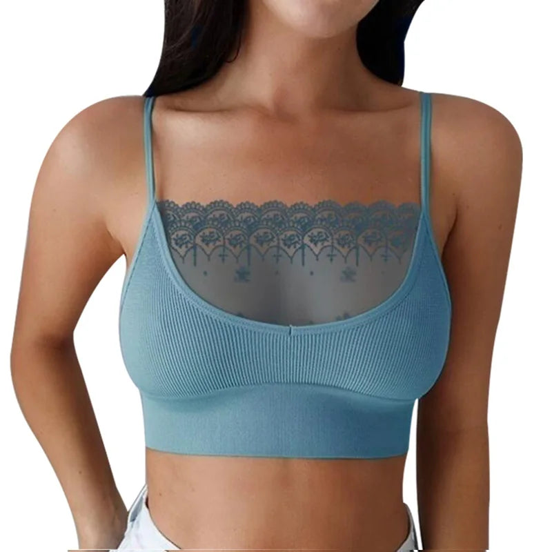 Lace Patchwork Seamless Bustier Wrap Top Tube Spaghetti Strap Chest Crop Tops