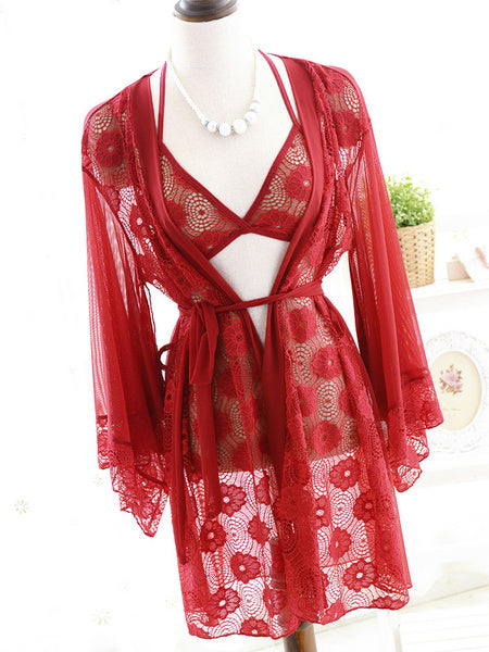 Lace Robe Semi-Sheer Adjustable Straps Bra Lingerie