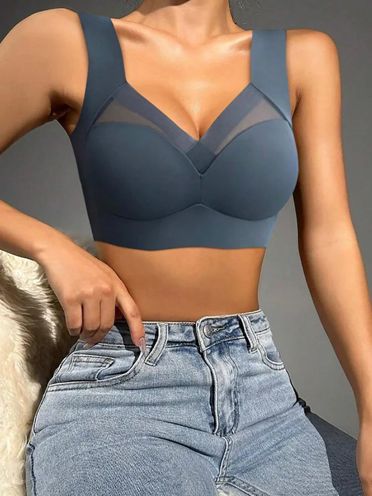 Lace Seamless Bralette Backless Brassiere Vest Gathers Shock-Proof Wireless Top Sport Bras