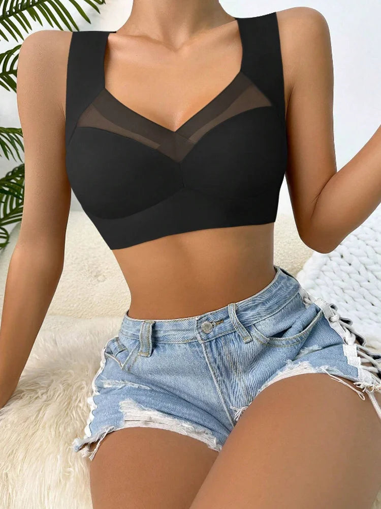 Lace Seamless Bralette Backless Brassiere Vest Gathers Shock-Proof Wireless Top Sport Bras