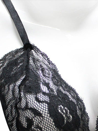Lace Semi-Sheer Open Front Black Robe