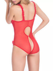 Lace Teddies Bows Cupless Crotchless Sheer Lingerie