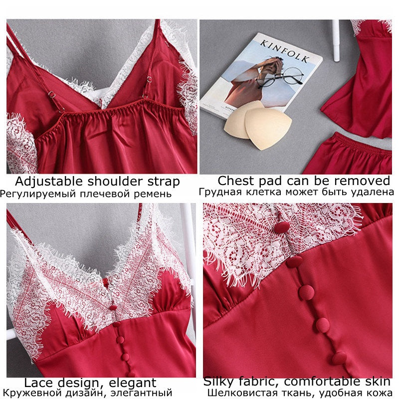 Lace Sleeveless Sling and Shorts Sleepwear