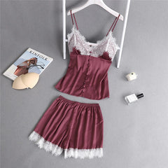Lace Sleeveless Sling and Shorts Sleepwear