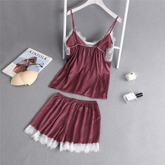 Lace Sleeveless Sling and Shorts Sleepwear