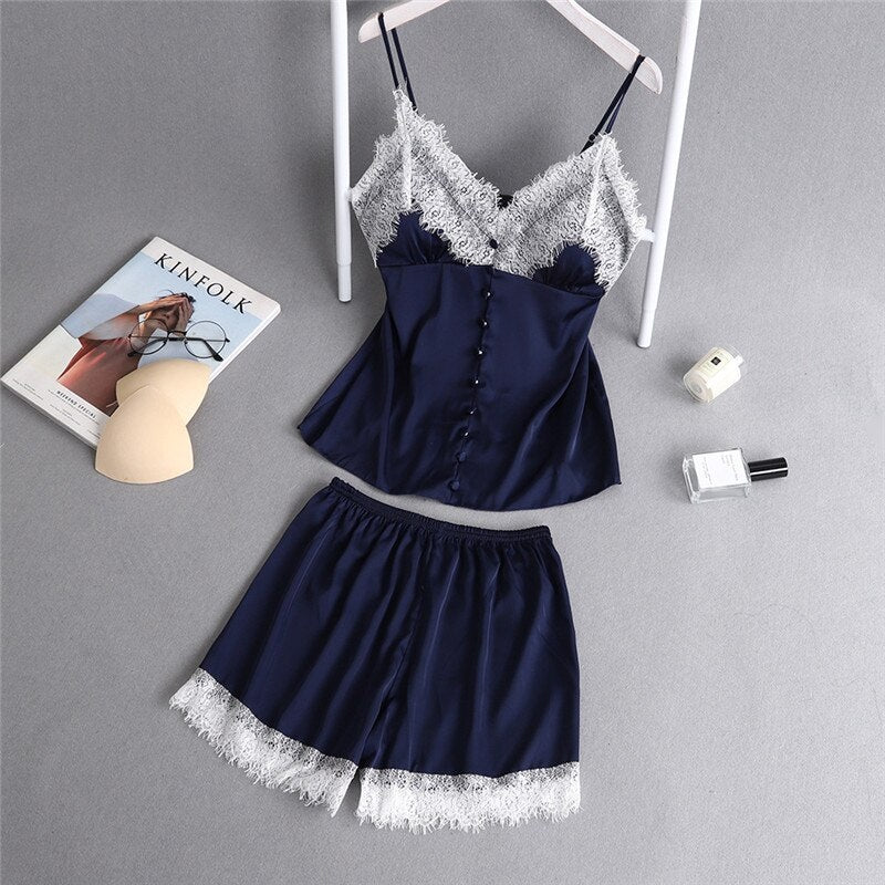 Lace Sleeveless Sling and Shorts Sleepwear