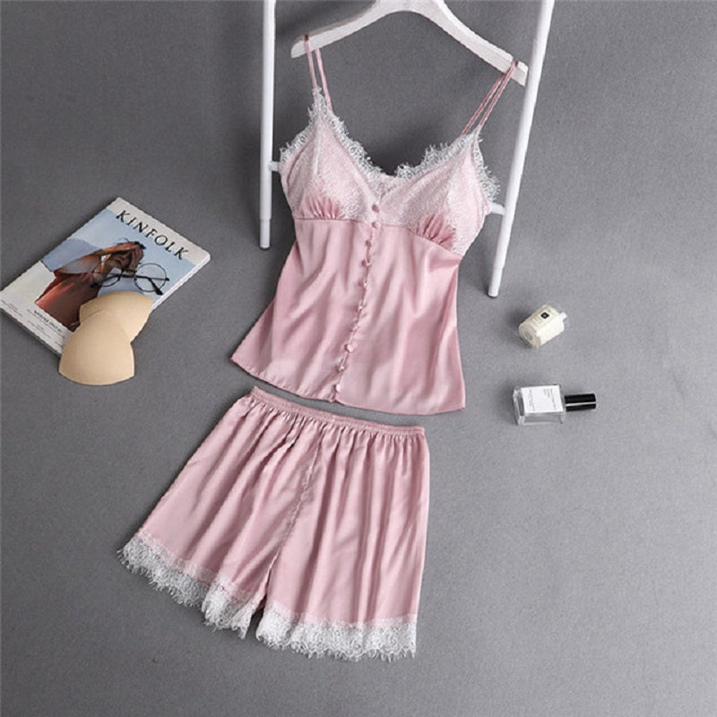 Lace Sleeveless Sling and Shorts Sleepwear