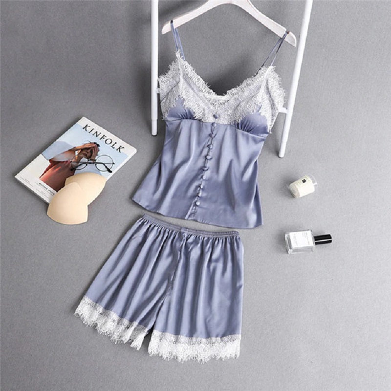 Lace Sleeveless Sling and Shorts Sleepwear