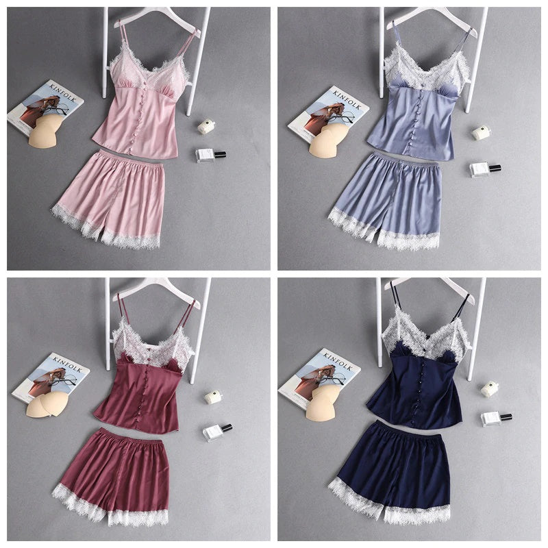 Lace Sleeveless Sling and Shorts Sleepwear