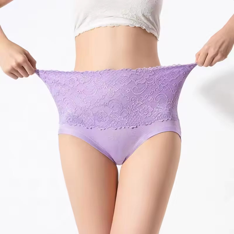 Lace Solid Color Soft Comfortable Breathable High Waisted Triangle Panties