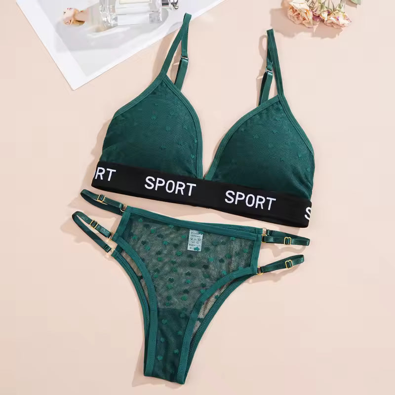 Lace Ultrathin Breathable Panties Deep V Bra Comfortable Underwear 2Pcs Transparent Lingerie Set