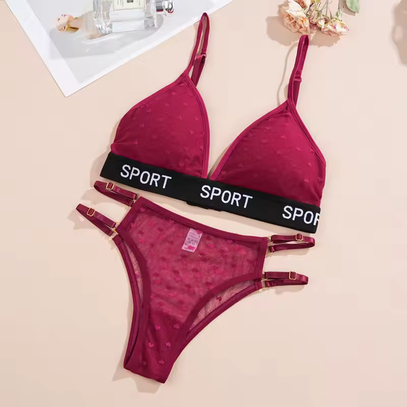 Lace Ultrathin Breathable Panties Deep V Bra Comfortable Underwear 2Pcs Transparent Lingerie Set