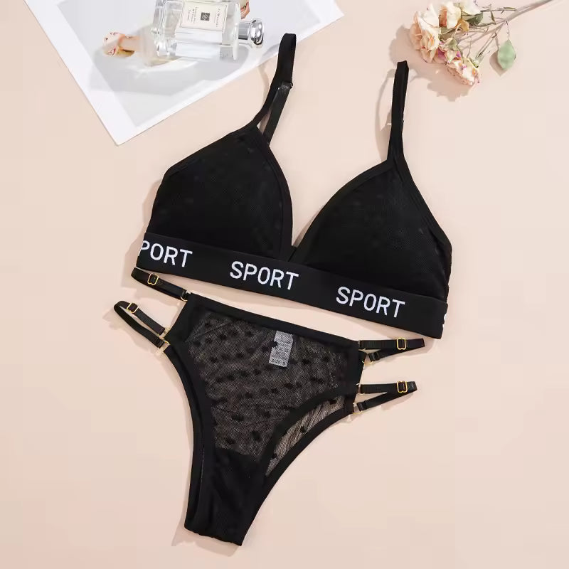 Lace Ultrathin Breathable Panties Deep V Bra Comfortable Underwear 2Pcs Transparent Lingerie Set