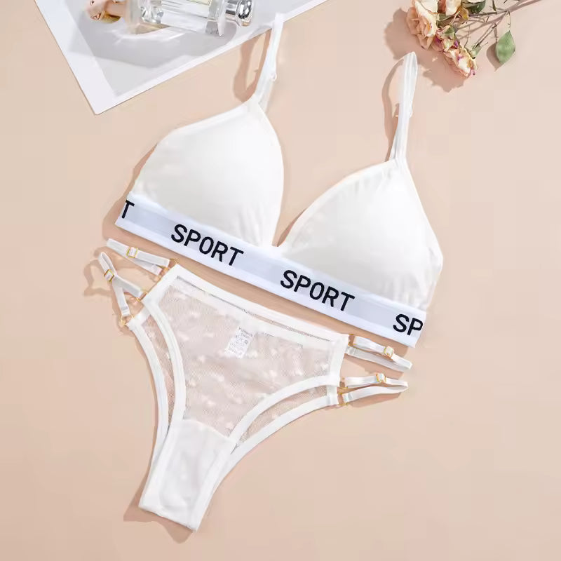 Lace Ultrathin Breathable Panties Deep V Bra Comfortable Underwear 2Pcs Transparent Lingerie Set