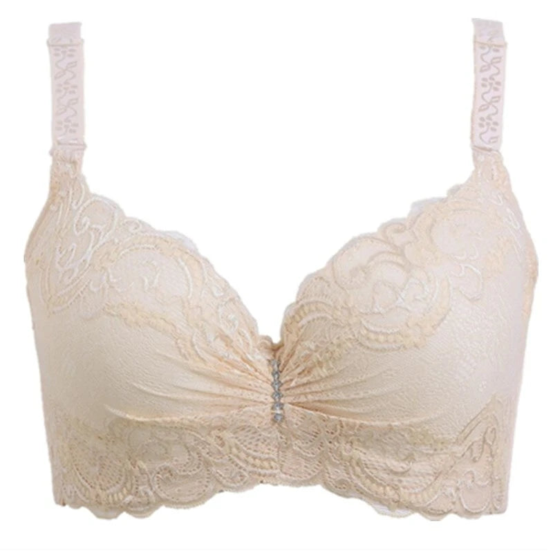 Lace steel ring push up adjustable breathable comfortable four rows buckle underwear bra