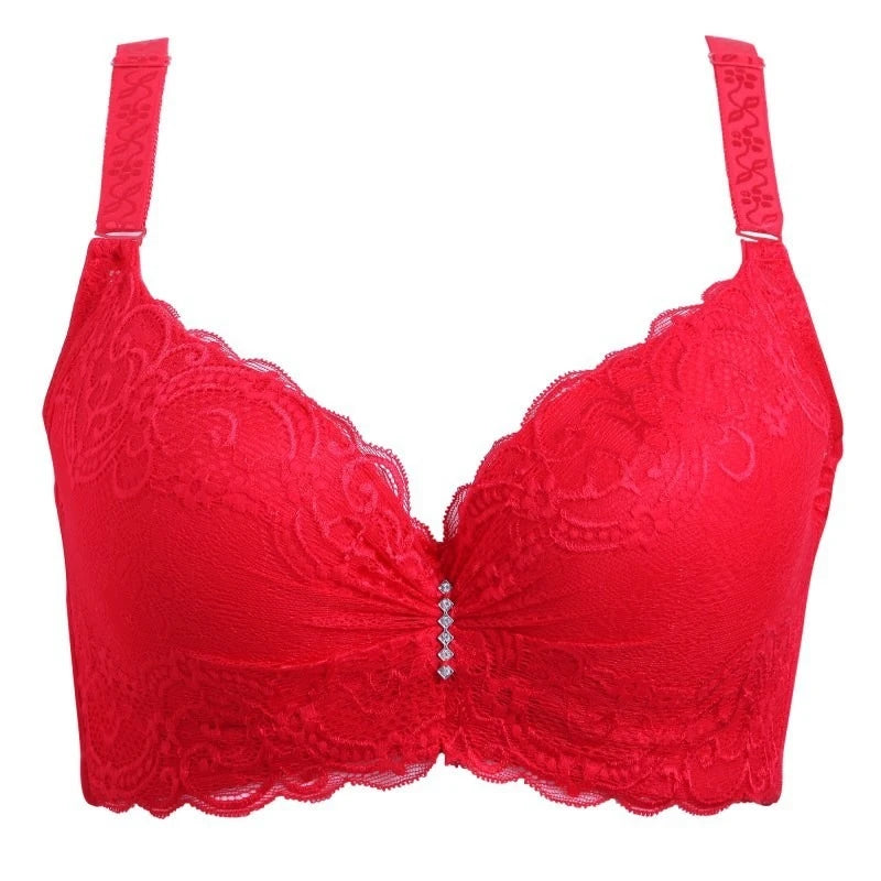 Lace steel ring push up adjustable breathable comfortable four rows buckle underwear bra