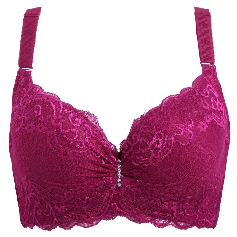 Lace steel ring push up adjustable breathable comfortable four rows buckle underwear bra