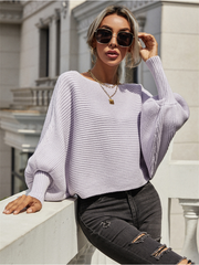 GISELE Lantern Sleeve Tighten Cuff Knit Top - Lavender