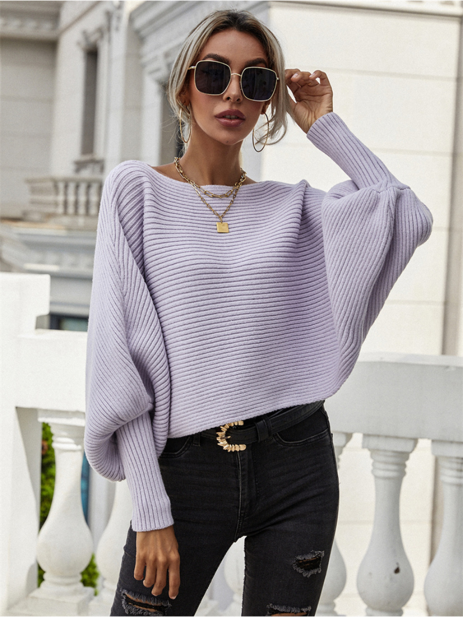 GISELE Lantern Sleeve Tighten Cuff Knit Top - Lavender