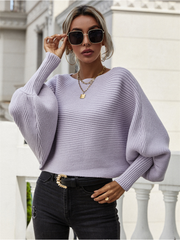 GISELE Lantern Sleeve Tighten Cuff Knit Top - Lavender