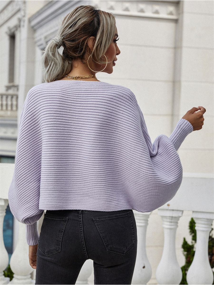 GISELE Lantern Sleeve Tighten Cuff Knit Top - Lavender