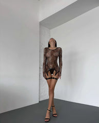 Leopard Animal Print Long Sleeve Fantasy Bodysuit Lace Kinky Sissy Bodycon Body Suit