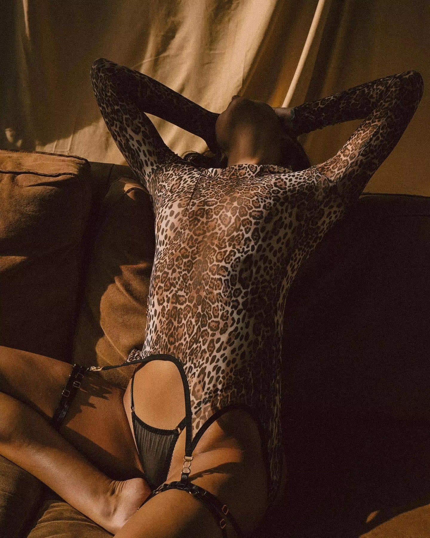 Leopard Animal Print Long Sleeve Fantasy Bodysuit Lace Kinky Sissy Bodycon Body Suit
