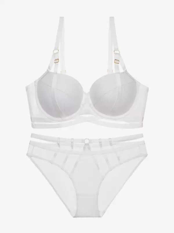 Lingerie Chic Solid Color Tulle Push Up Bra Panty Underwire 2-Piece Sets