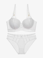 Lingerie Chic Solid Color Tulle Push Up Bra Panty Underwire 2-Piece Sets
