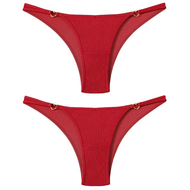 Lingerie Cotton Low Waist Briefs G String Heart Metal Decoration 2Pcs Panties