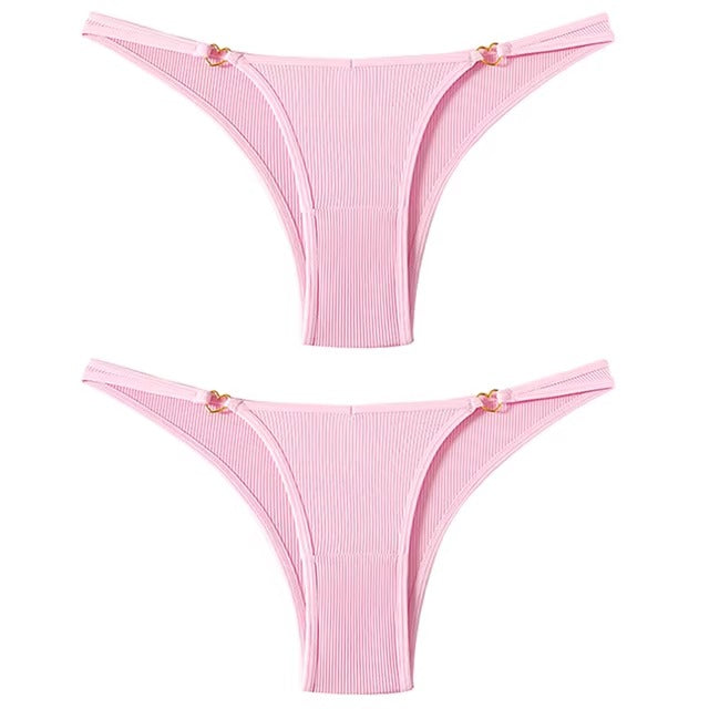 Lingerie Cotton Low Waist Briefs G String Heart Metal Decoration 2Pcs Panties