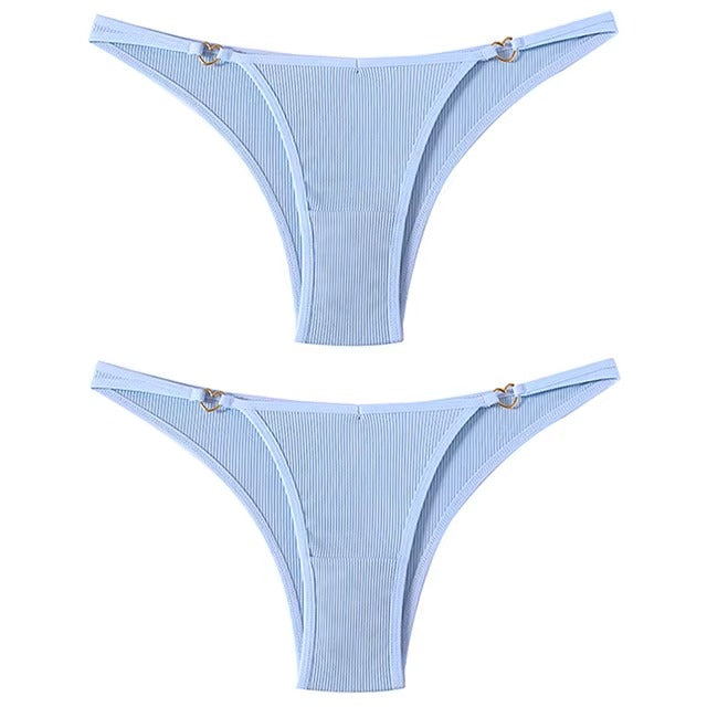Lingerie Cotton Low Waist Briefs G String Heart Metal Decoration 2Pcs Panties