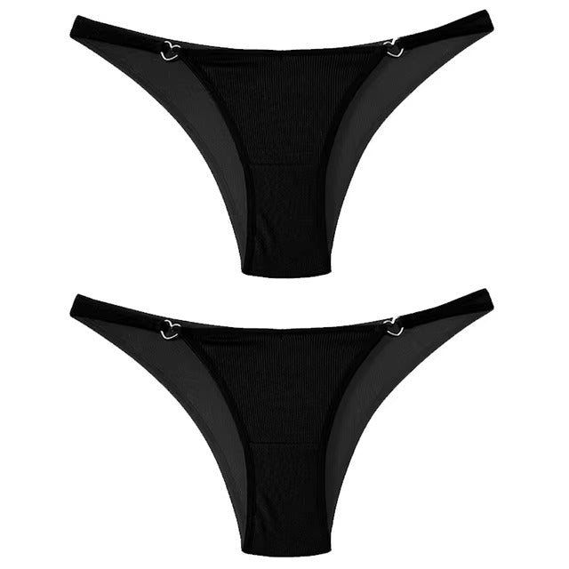 Lingerie Cotton Low Waist Briefs G String Heart Metal Decoration 2Pcs Panties