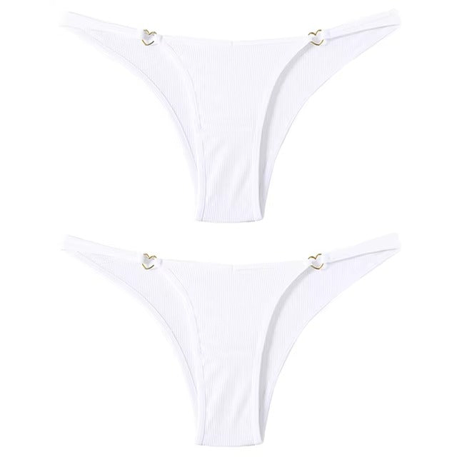 Lingerie Cotton Low Waist Briefs G String Heart Metal Decoration 2Pcs Panties