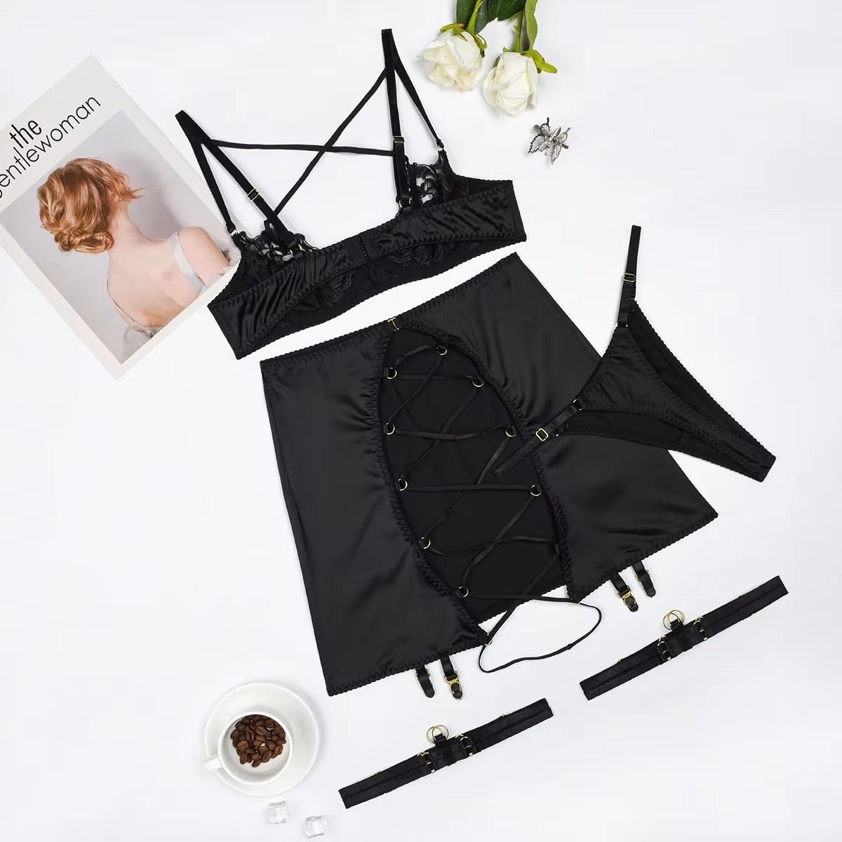 Lingerie Cross Bra Push Up Bandage Garter Luxury Lace Exotic Intimate Sensual Underwear Brief Sets