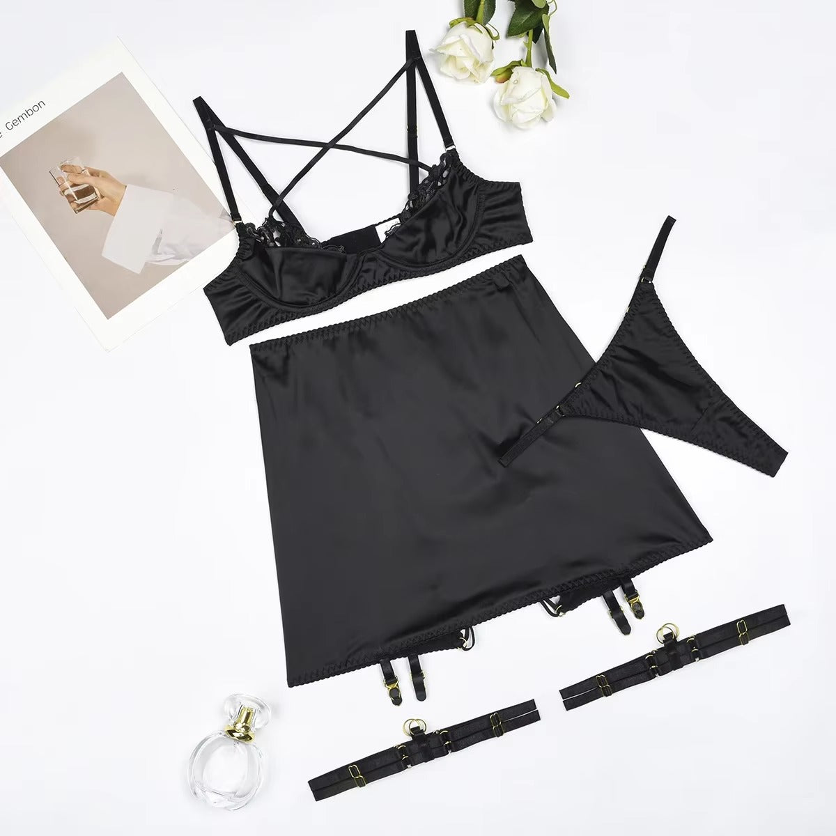 Lingerie Cross Bra Push Up Bandage Garter Luxury Lace Exotic Intimate Sensual Underwear Brief Sets