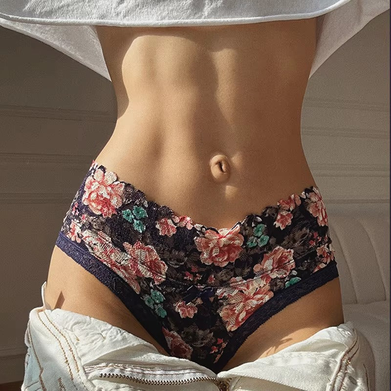 Lingerie Flowers Low-waist G String Ultra Thin Temptation Lace Embroidery Intimates Panties