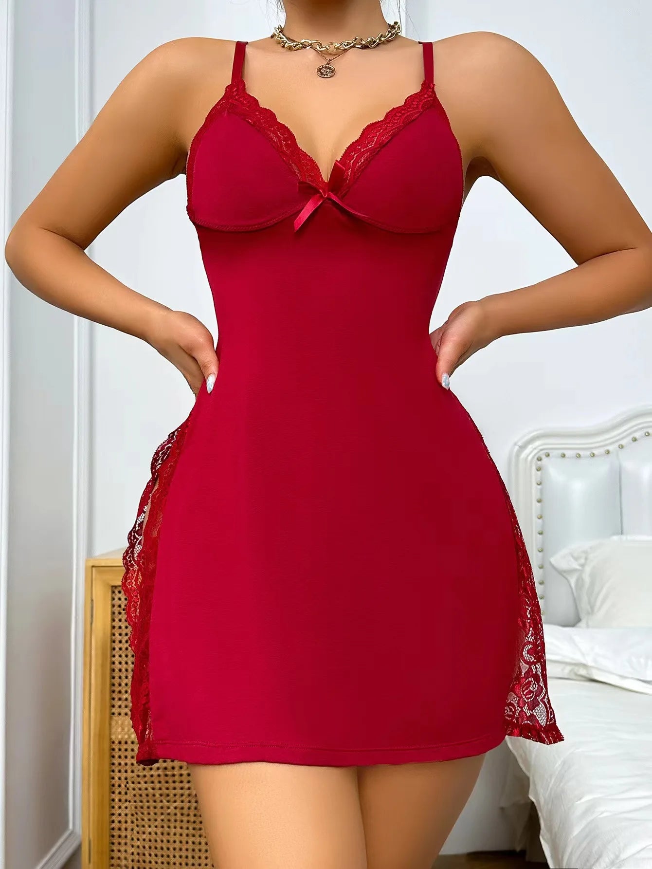Lingerie Spaghetti Strap Modal Open Homewear Erotic Pajamas Dresses