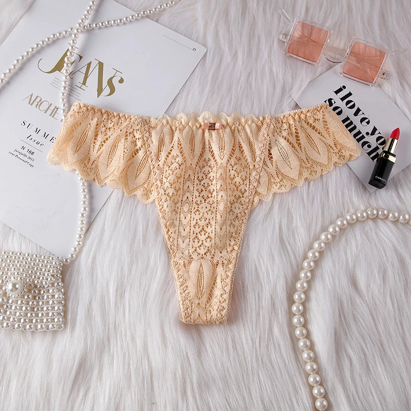 Lingerie Hollow Out Lace G String Briefs Transparent Thong Thin Low Waist Panties