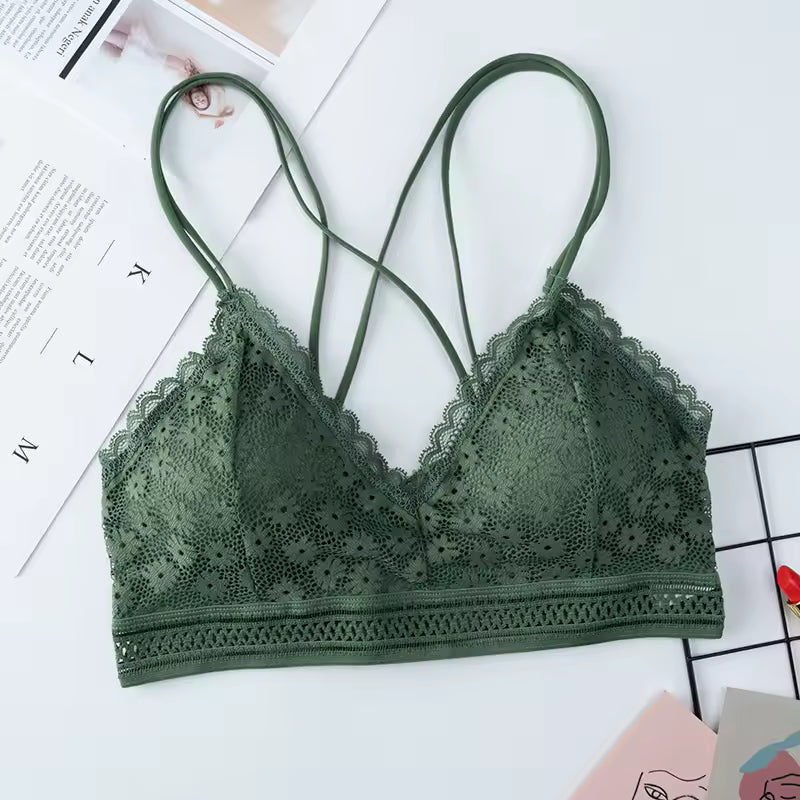 Lingerie Lace Bralette Wire Free Brassiere Push Up Underwear Padded Thin Shoulder Strap Bra