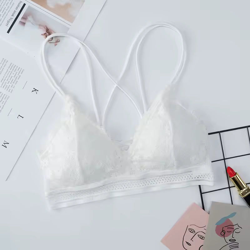Lingerie Lace Bralette Wire Free Brassiere Push Up Underwear Padded Thin Shoulder Strap Bra