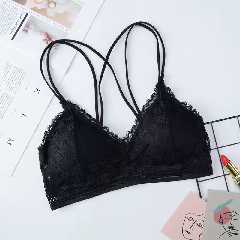 Lingerie Lace Bralette Wire Free Brassiere Push Up Underwear Padded Thin Shoulder Strap Bra