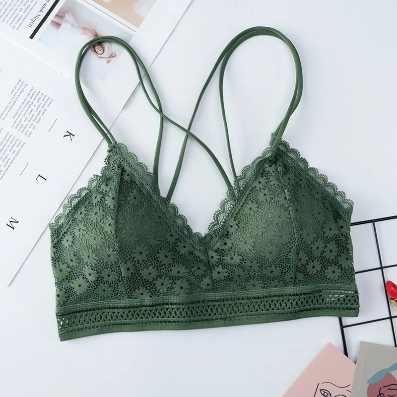 Lingerie Lace Bralette Wire Free Brassiere Push Up Underwear Padded Thin Shoulder Strap Bra
