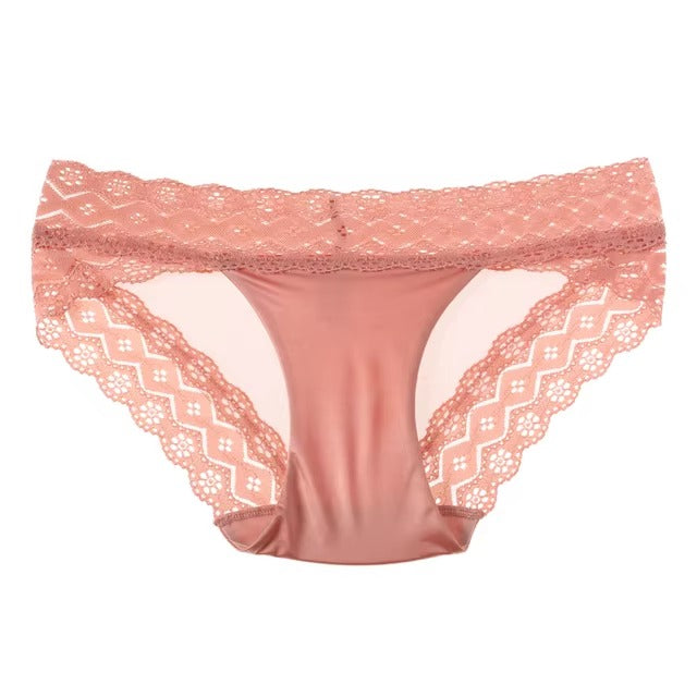 Lingerie Lace Brief Ice Silk Low Waist No Trace Transparent G String Soft Panties