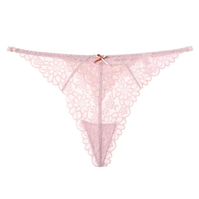 Lingerie Lace Embroidery Low-waist G String Thong Temptation Bow T-back Transparent Panties