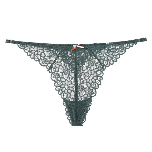 Lingerie Lace Embroidery Low-waist G String Thong Temptation Bow T-back Transparent Panties
