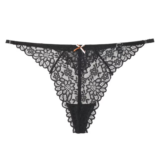 Lingerie Lace Embroidery Low-waist G String Thong Temptation Bow T-back Transparent Panties