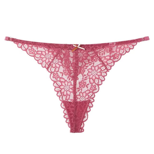 Lingerie Lace Embroidery Low-waist G String Thong Temptation Bow T-back Transparent Panties