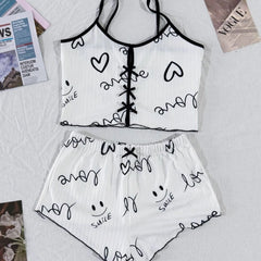 Lingerie Lace Patchwork Bowknot Sleeveless V-Neck Sleepwear Set